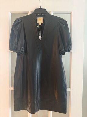 NWT Black Puff-Sleeve Faux Leather dress